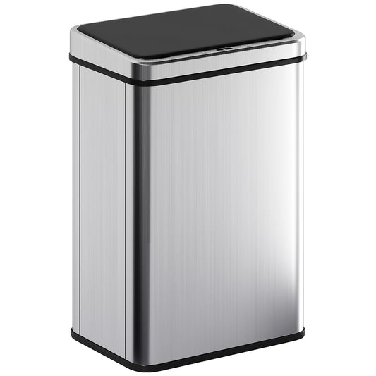 40L Sensor Bin With Quiet Soft-Close Lid, Automatic Touchless Motion Sensor Kitchen Bin With Fingerprint Resistant Stainless Steel For Hygienic Gyms, Home Office Use, Silver Tone