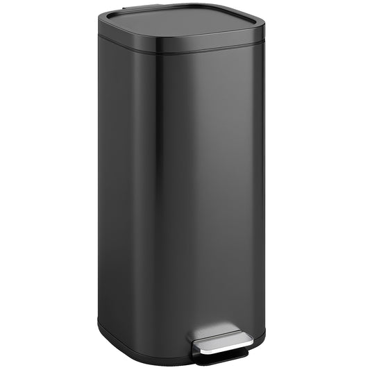 30L Kitchen Bin, Compact Pedal Bin With Soft-Close And Stay-Open Lid, Removable Bucket For Kitchen, Home, Office, Black